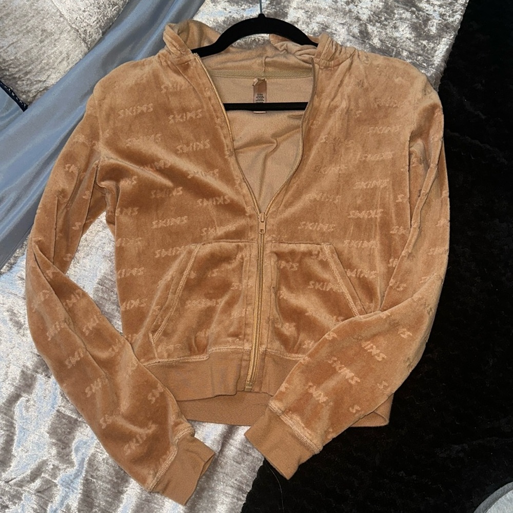 Skims Velour Logo Zip Sweater
